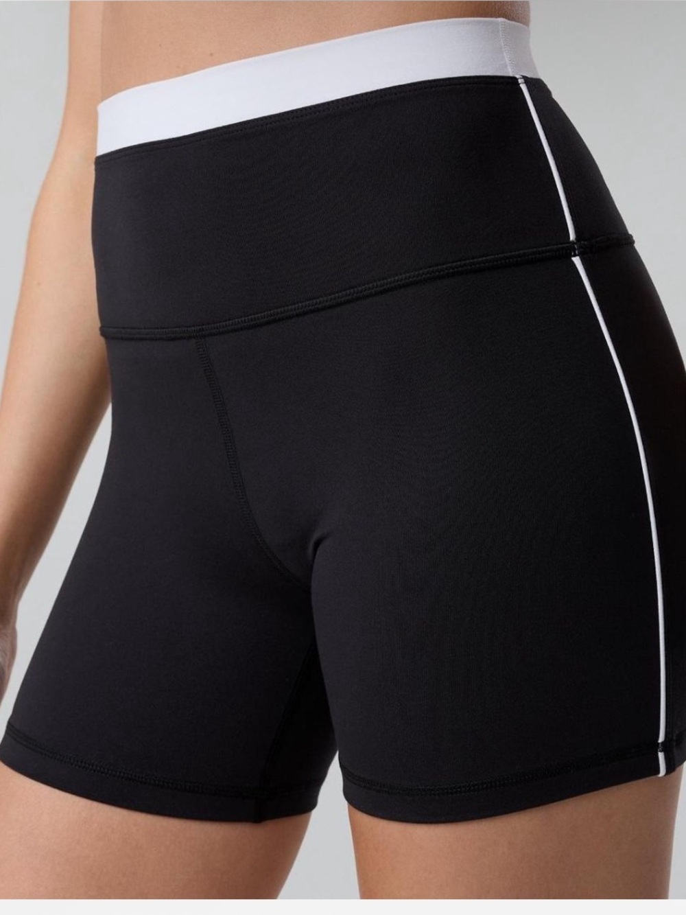 Aerie High-Waist Black Athletic Bike Shorts with White Trim